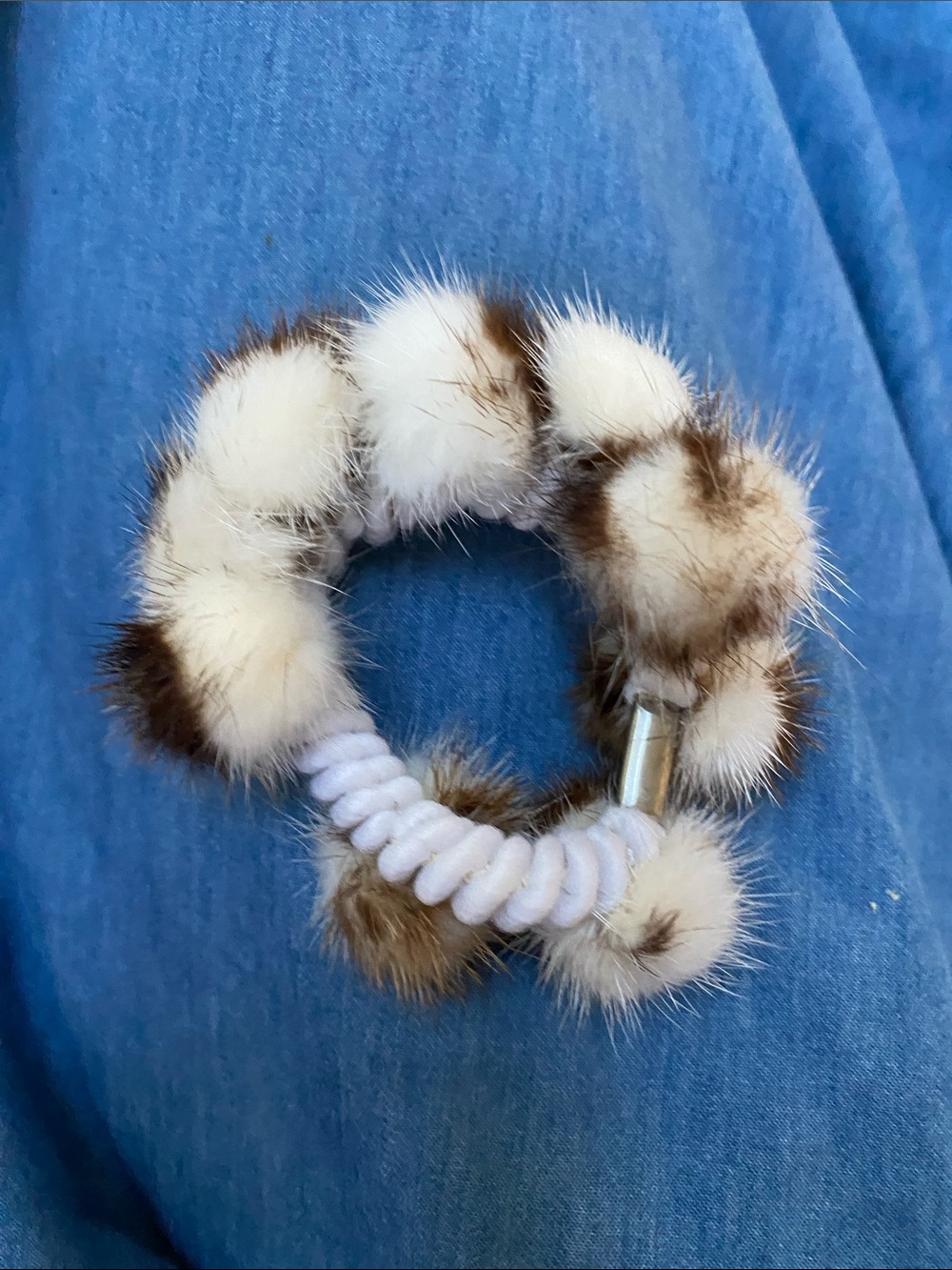Vintage Genuine Fur Brown & White Scrunchie Hair Tie